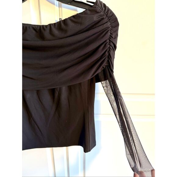 NWT The kooples off shoulders black top with mesh long sleeves Size French 0 (US - Picture 8 of 12